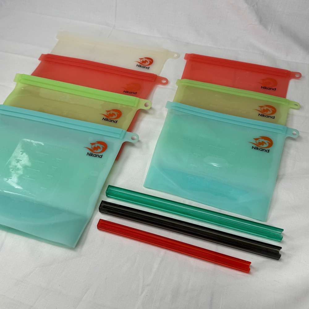 Nikand Reusable Silicone Food‎ Storage Bags Set/7 Airtight Leakproof Multi Color
